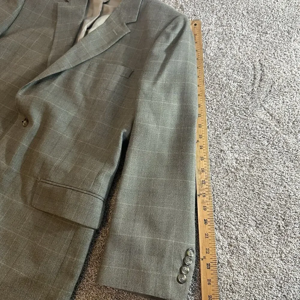 Jos A Bank Sport Coat Mens Size 46R Silk Wool Windowpane Plaid Blazer